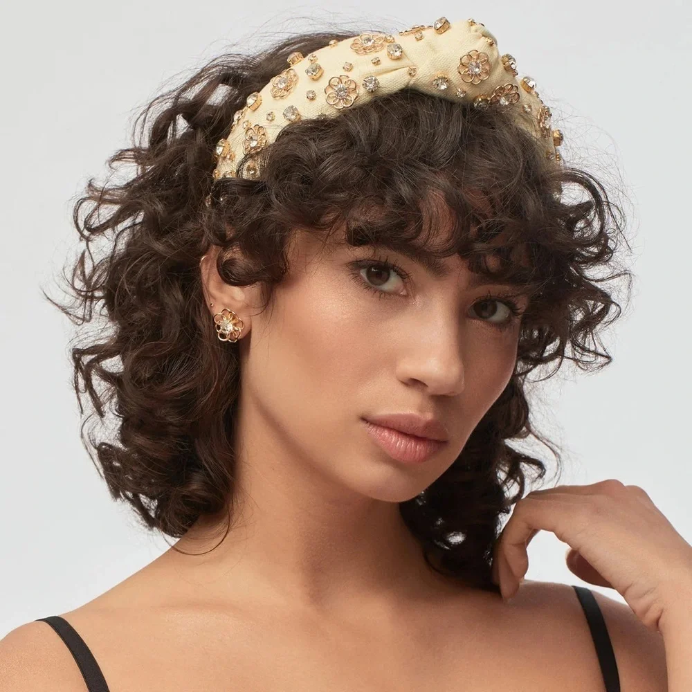 NWT Lele Sadoughi Marigold Crystal Embellished Knotted Headband Ivory